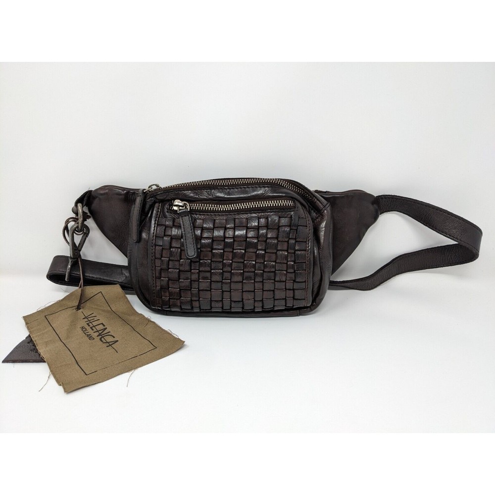 Vilenca Holland Woven Leather Belt Bag Fanny Pack Hip Sack Dark Brown NWT